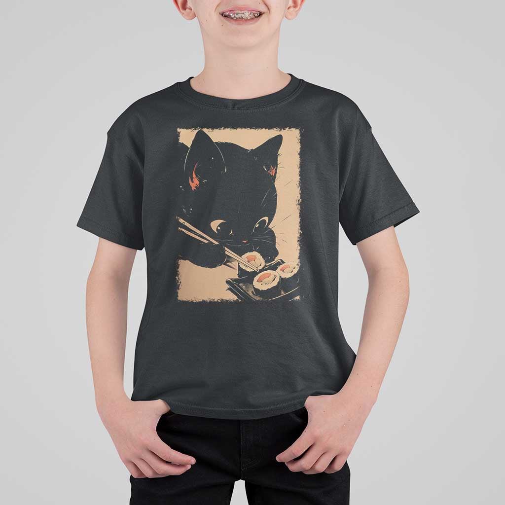 Kawaii Cat Eating Sushi T Shirt For Kid Japanese Anime Manga Otaku Retro Vintage Graphic - Wonder Print Shop
