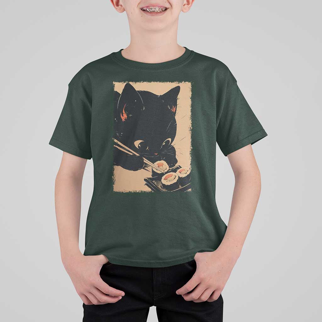 Kawaii Cat Eating Sushi T Shirt For Kid Japanese Anime Manga Otaku Retro Vintage Graphic - Wonder Print Shop