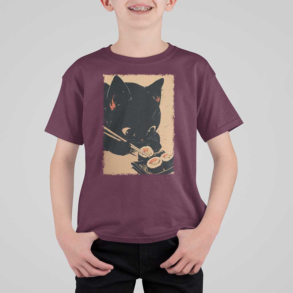 Kawaii Cat Eating Sushi T Shirt For Kid Japanese Anime Manga Otaku Retro Vintage Graphic - Wonder Print Shop