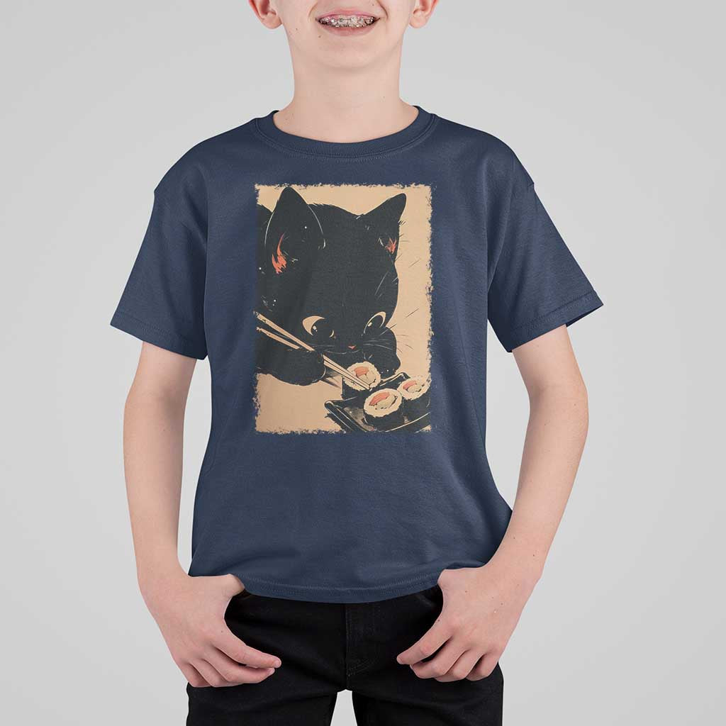 Kawaii Cat Eating Sushi T Shirt For Kid Japanese Anime Manga Otaku Retro Vintage Graphic - Wonder Print Shop