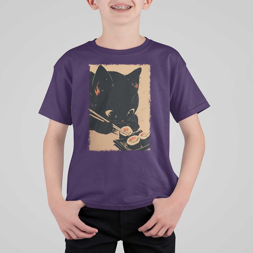 Kawaii Cat Eating Sushi T Shirt For Kid Japanese Anime Manga Otaku Retro Vintage Graphic - Wonder Print Shop