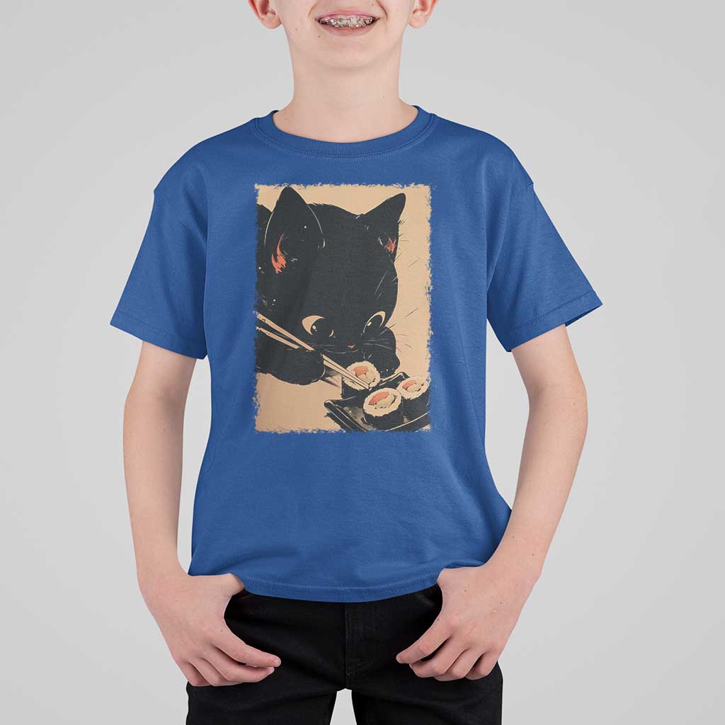Kawaii Cat Eating Sushi T Shirt For Kid Japanese Anime Manga Otaku Retro Vintage Graphic - Wonder Print Shop