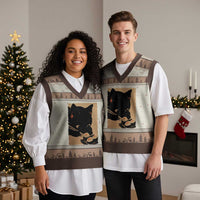 Kawaii Cat Eating Sushi V-Neck Knit Sweater Vest Japanese Anime Manga Otaku Retro Vintage Graphic - Wonder Print Shop