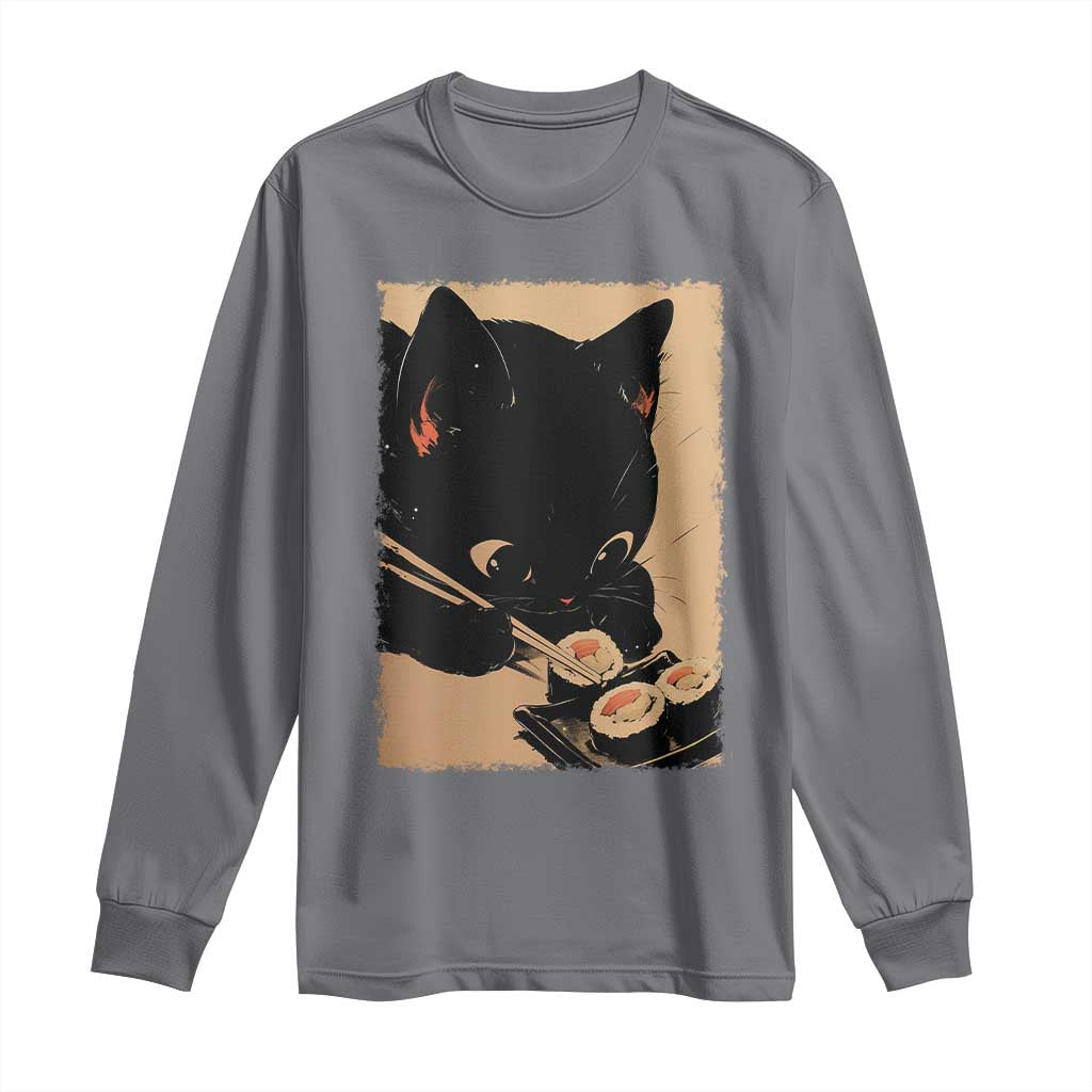 Kawaii Cat Eating Sushi Long Sleeve Shirt Japanese Anime Manga Otaku Retro Vintage Graphic