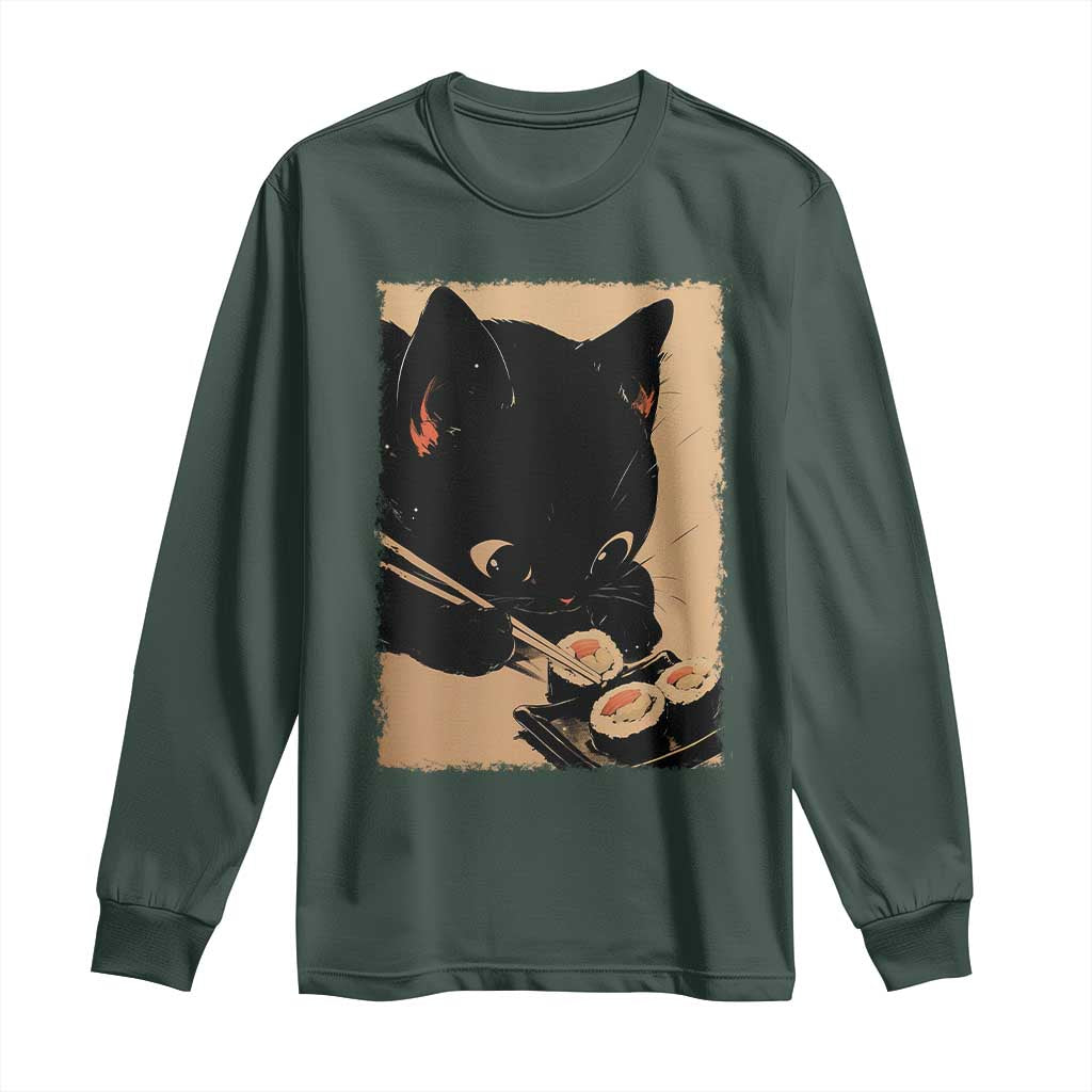 Kawaii Cat Eating Sushi Long Sleeve Shirt Japanese Anime Manga Otaku Retro Vintage Graphic