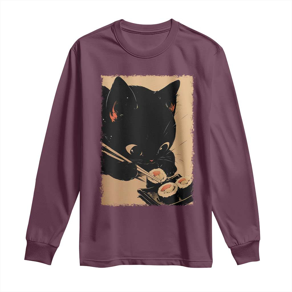 Kawaii Cat Eating Sushi Long Sleeve Shirt Japanese Anime Manga Otaku Retro Vintage Graphic