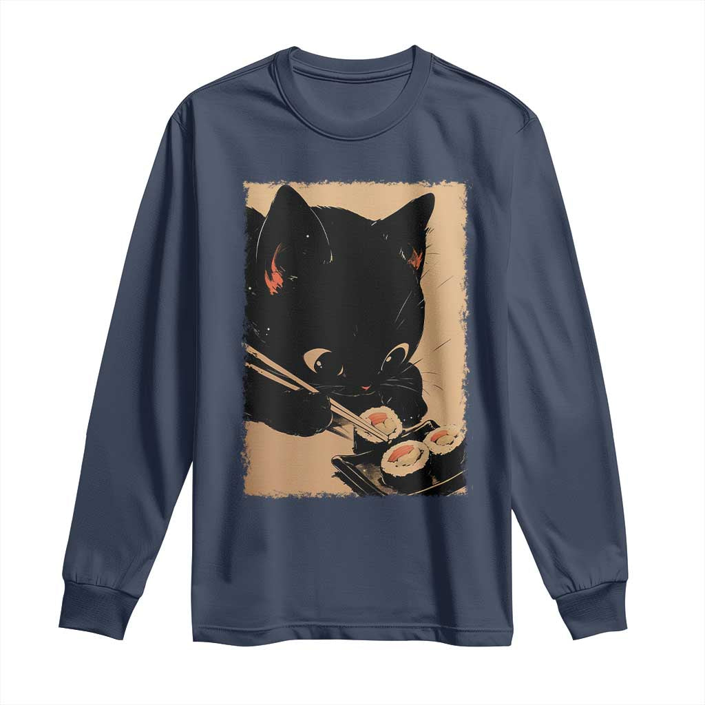 Kawaii Cat Eating Sushi Long Sleeve Shirt Japanese Anime Manga Otaku Retro Vintage Graphic