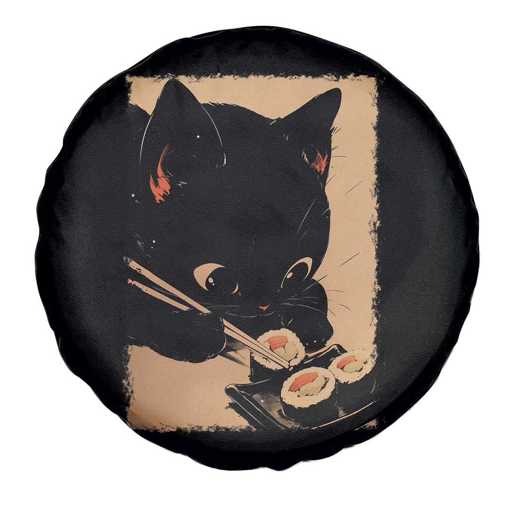 Kawaii Cat Eating Sushi Spare Tire Cover Japanese Anime Manga Otaku Retro Vintage Graphic