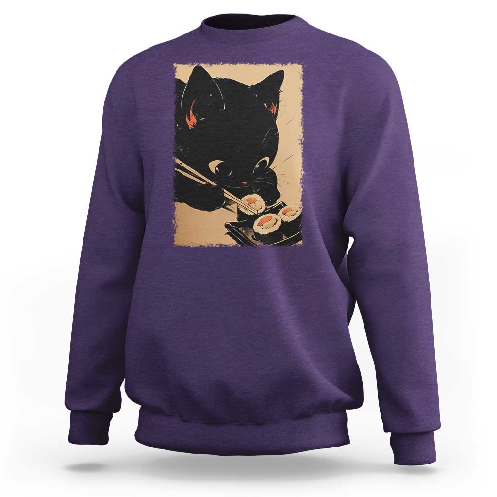 Kawaii Cat Eating Sushi Sweatshirt Japanese Anime Manga Otaku Retro Vintage Graphic - Wonder Print Shop