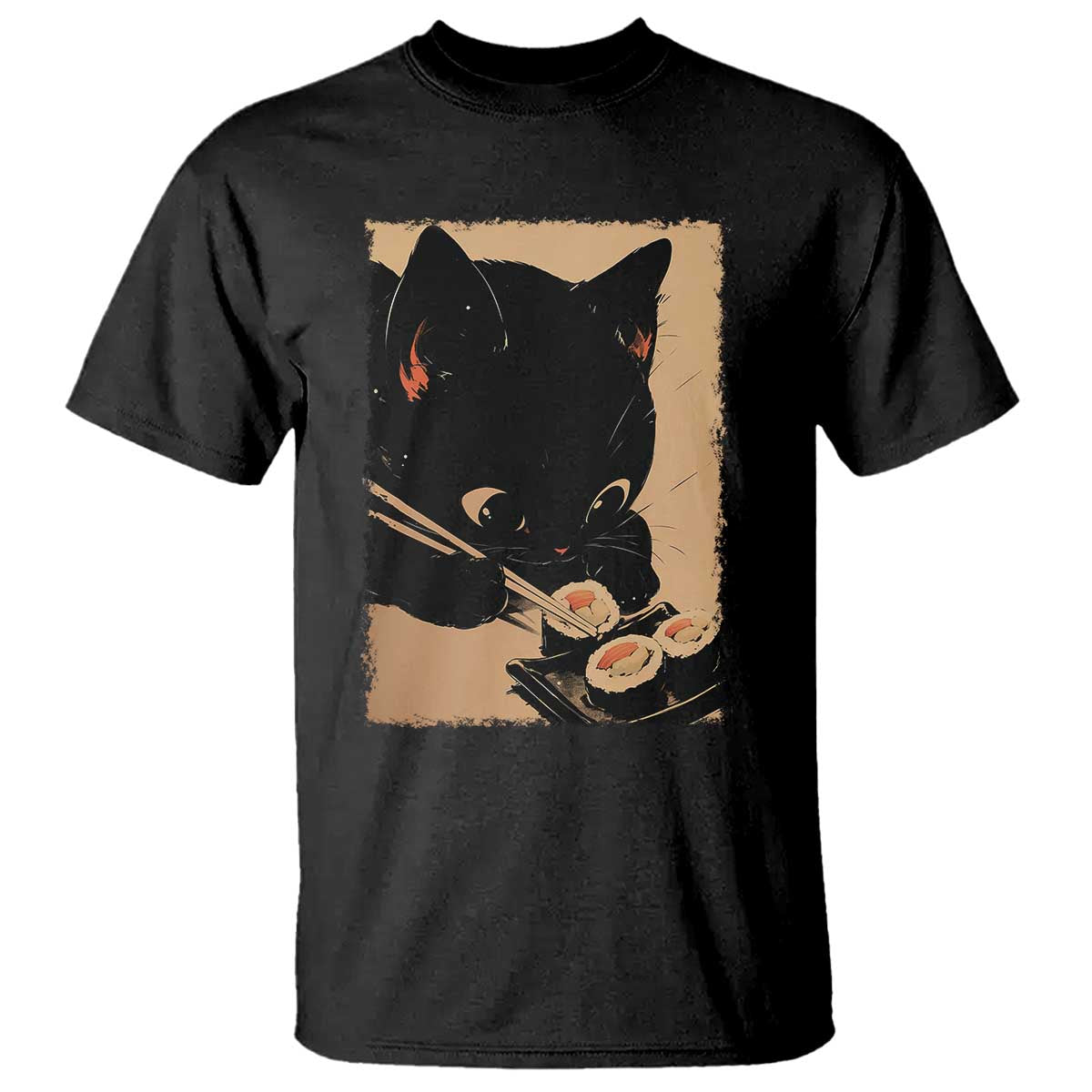 Kawaii Cat Eating Sushi T Shirt Japanese Anime Manga Otaku Retro Vintage Graphic - Wonder Print Shop