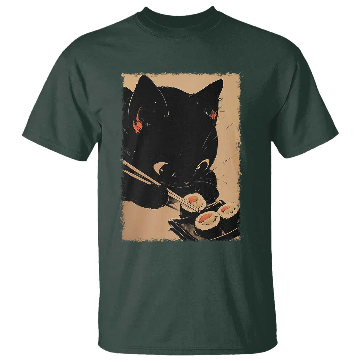 Kawaii Cat Eating Sushi T Shirt Japanese Anime Manga Otaku Retro Vintage Graphic - Wonder Print Shop