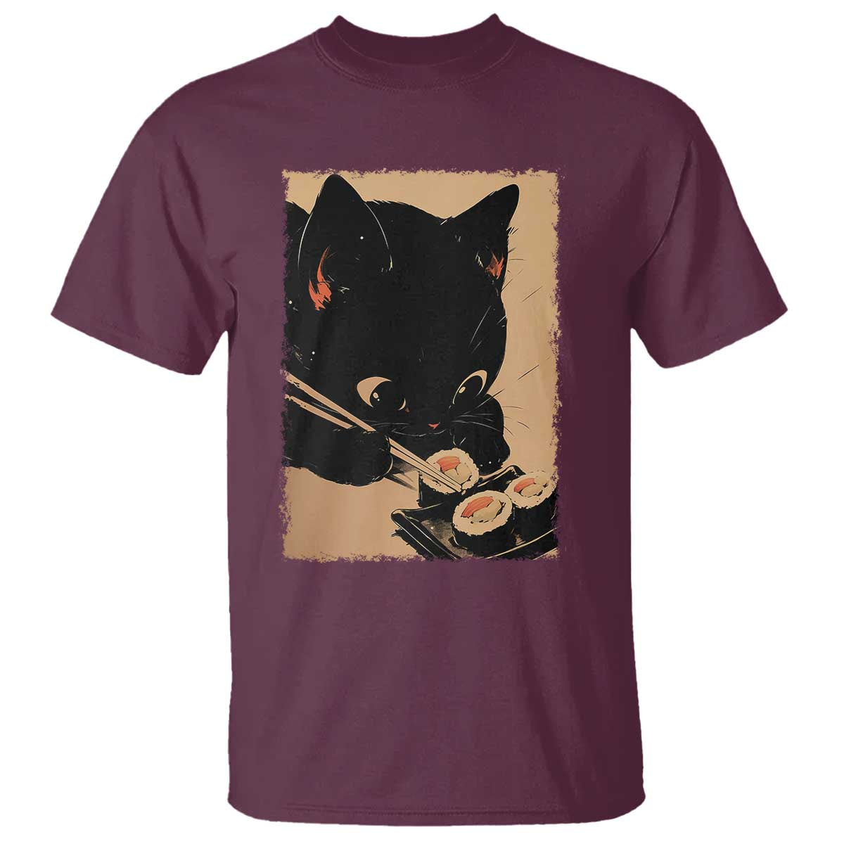 Kawaii Cat Eating Sushi T Shirt Japanese Anime Manga Otaku Retro Vintage Graphic - Wonder Print Shop