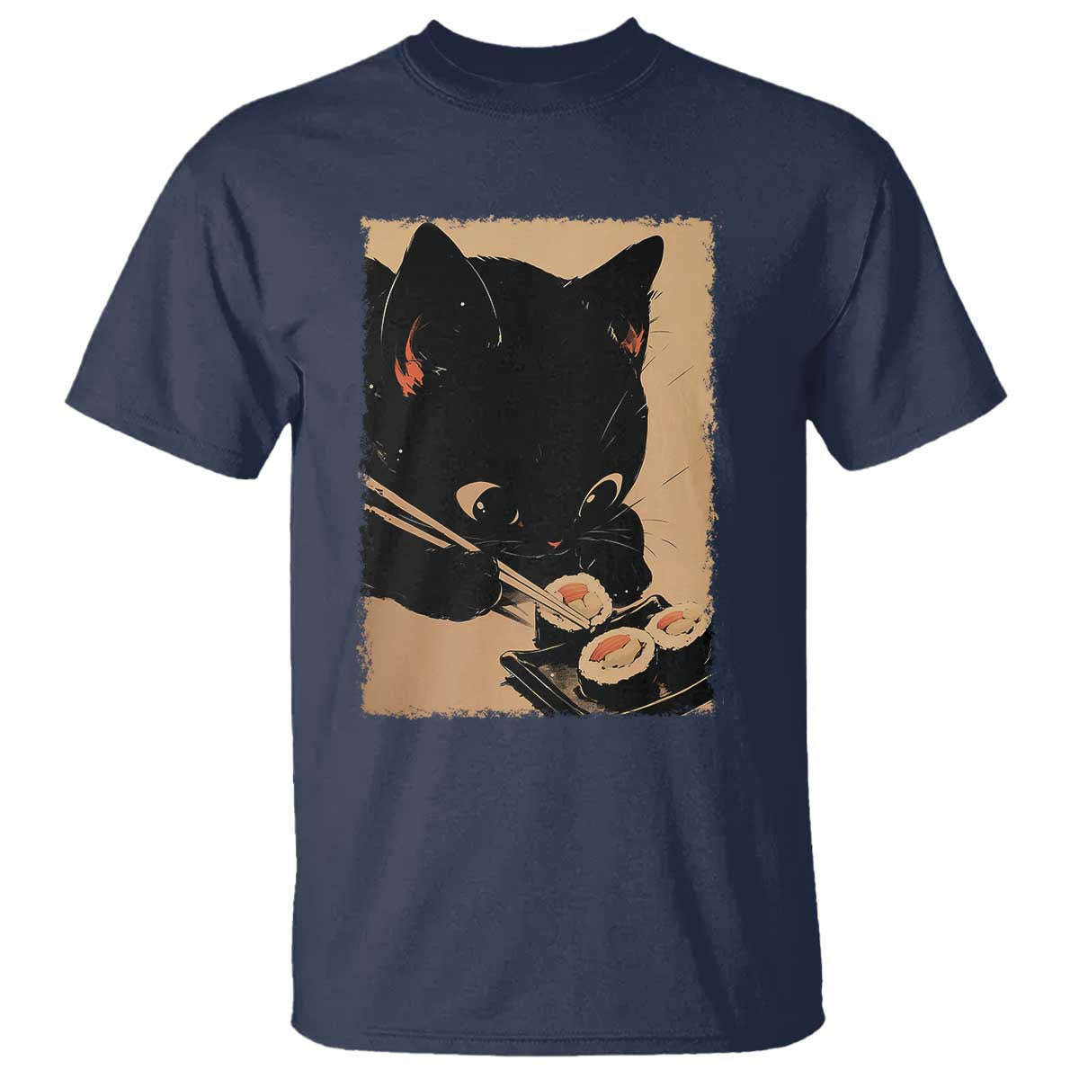 Kawaii Cat Eating Sushi T Shirt Japanese Anime Manga Otaku Retro Vintage Graphic - Wonder Print Shop
