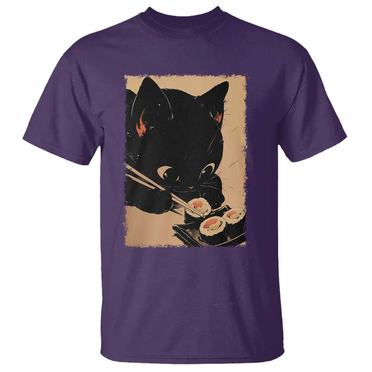 Kawaii Cat Eating Sushi T Shirt Japanese Anime Manga Otaku Retro Vintage Graphic - Wonder Print Shop