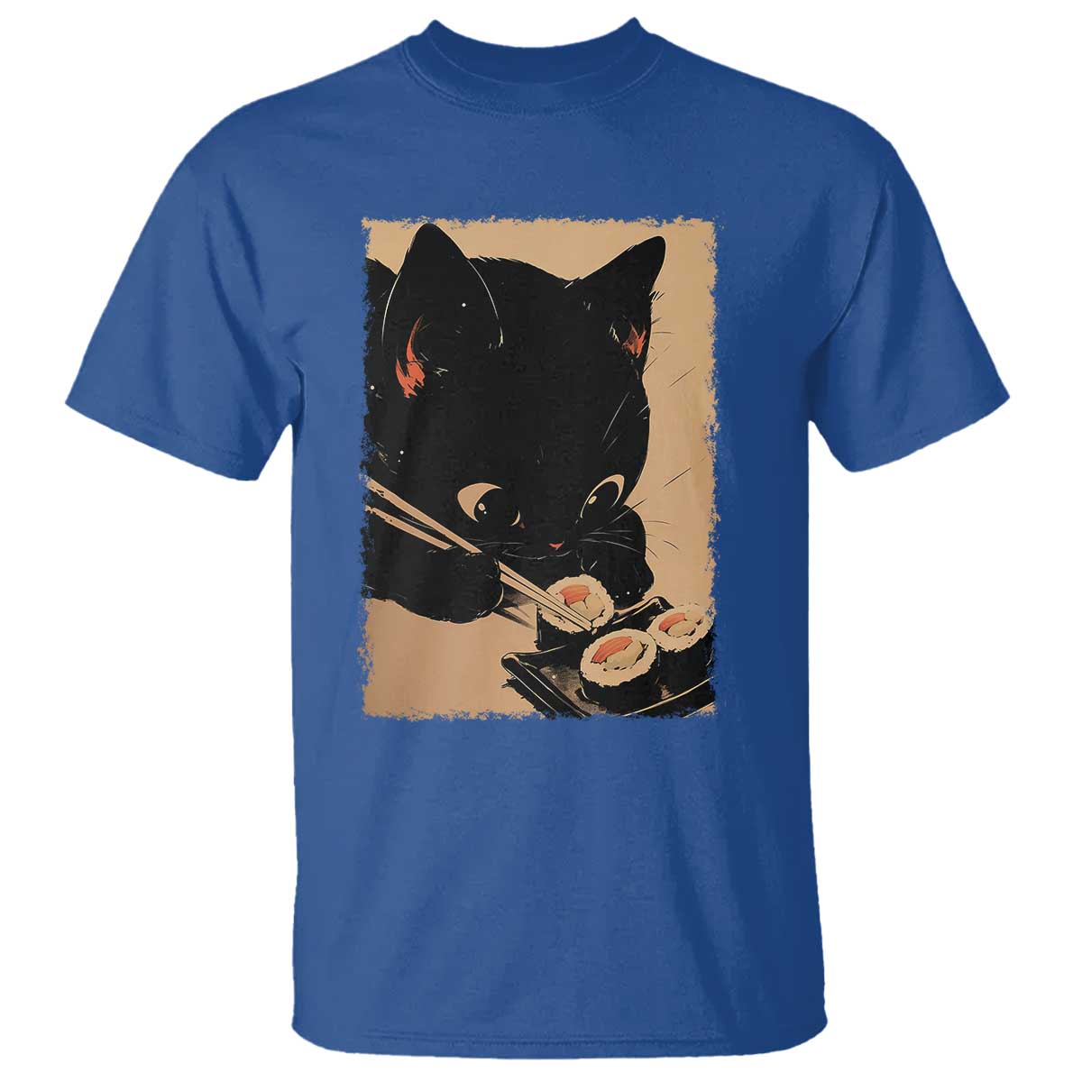 Kawaii Cat Eating Sushi T Shirt Japanese Anime Manga Otaku Retro Vintage Graphic - Wonder Print Shop