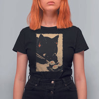 Kawaii Cat Eating Sushi T Shirt For Women Japanese Anime Manga Otaku Retro Vintage Graphic - Wonder Print Shop