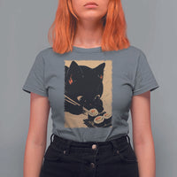 Kawaii Cat Eating Sushi T Shirt For Women Japanese Anime Manga Otaku Retro Vintage Graphic - Wonder Print Shop