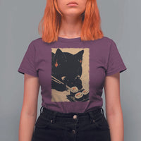 Kawaii Cat Eating Sushi T Shirt For Women Japanese Anime Manga Otaku Retro Vintage Graphic - Wonder Print Shop