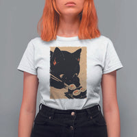 Kawaii Cat Eating Sushi T Shirt For Women Japanese Anime Manga Otaku Retro Vintage Graphic - Wonder Print Shop