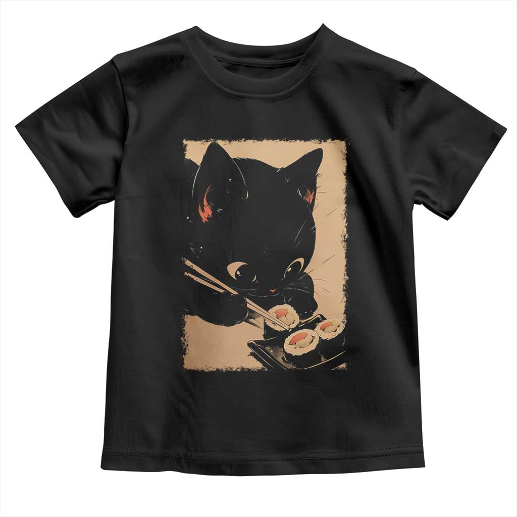 Kawaii Cat Eating Sushi Toddler T Shirt Japanese Anime Manga Otaku Retro Vintage Graphic