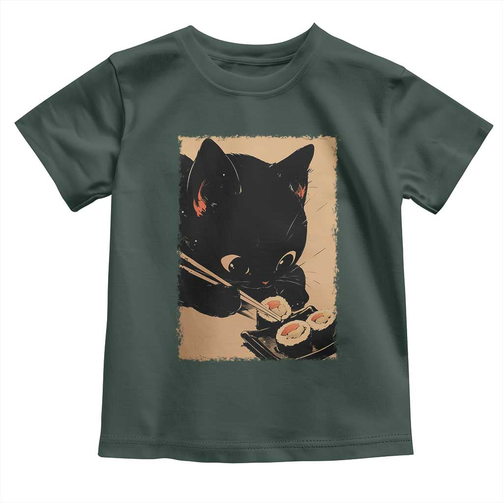 Kawaii Cat Eating Sushi Toddler T Shirt Japanese Anime Manga Otaku Retro Vintage Graphic