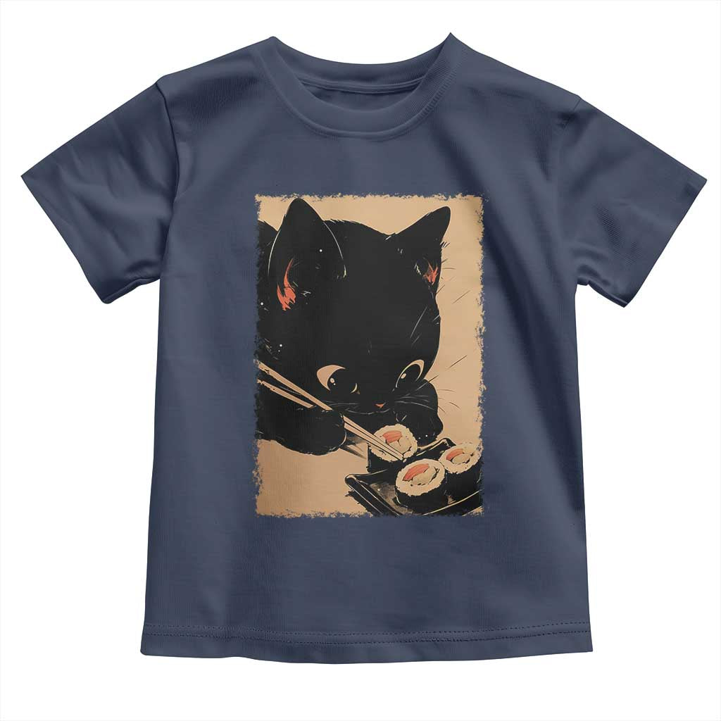 Kawaii Cat Eating Sushi Toddler T Shirt Japanese Anime Manga Otaku Retro Vintage Graphic