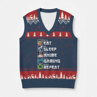 Eat Sleep Anime Gaming Repeat V-Neck Knit Sweater Vest Kawaii Otaku Gamer Manga Lover - Wonder Print Shop