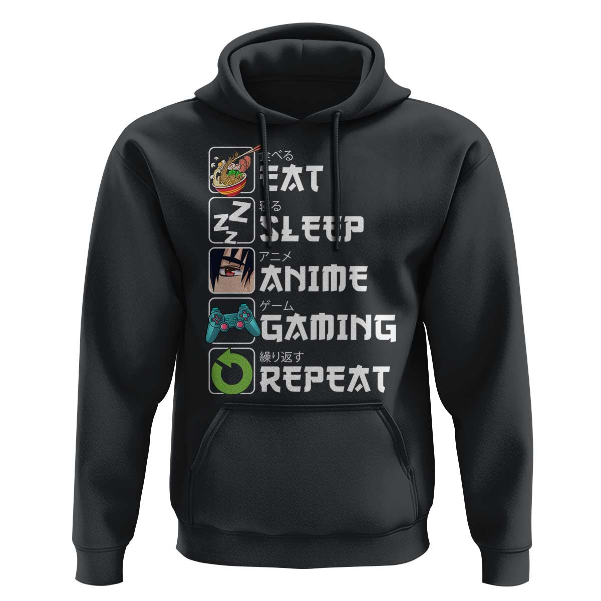 Eat Sleep Anime Gaming Repeat Hoodie Kawaii Otaku Gamer Manga Lover