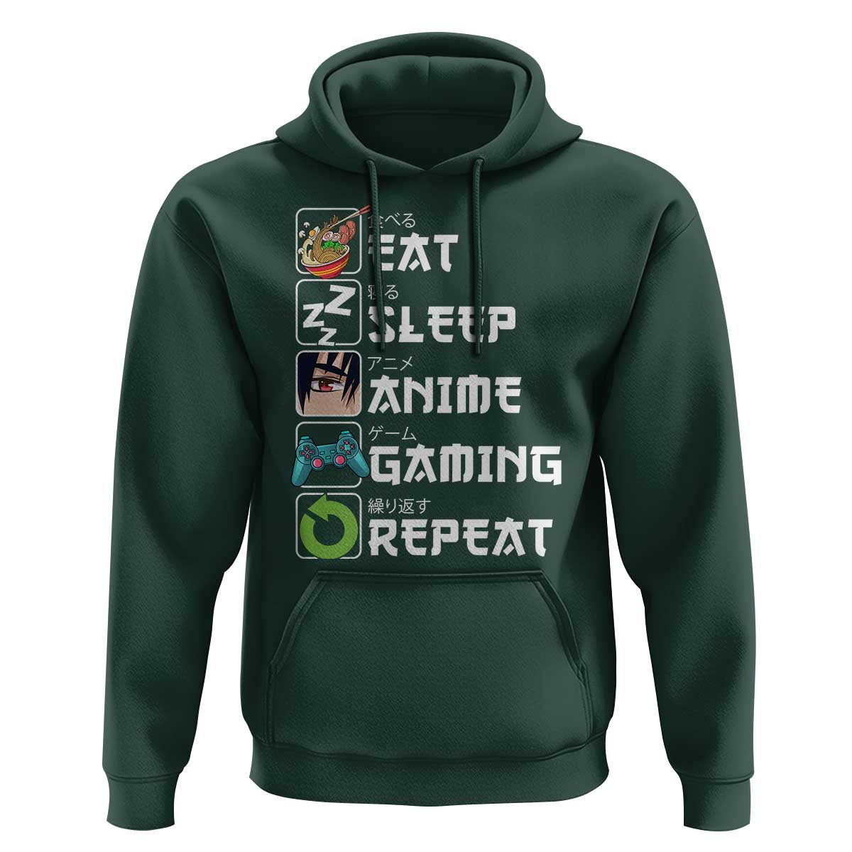 Eat Sleep Anime Gaming Repeat Hoodie Kawaii Otaku Gamer Manga Lover