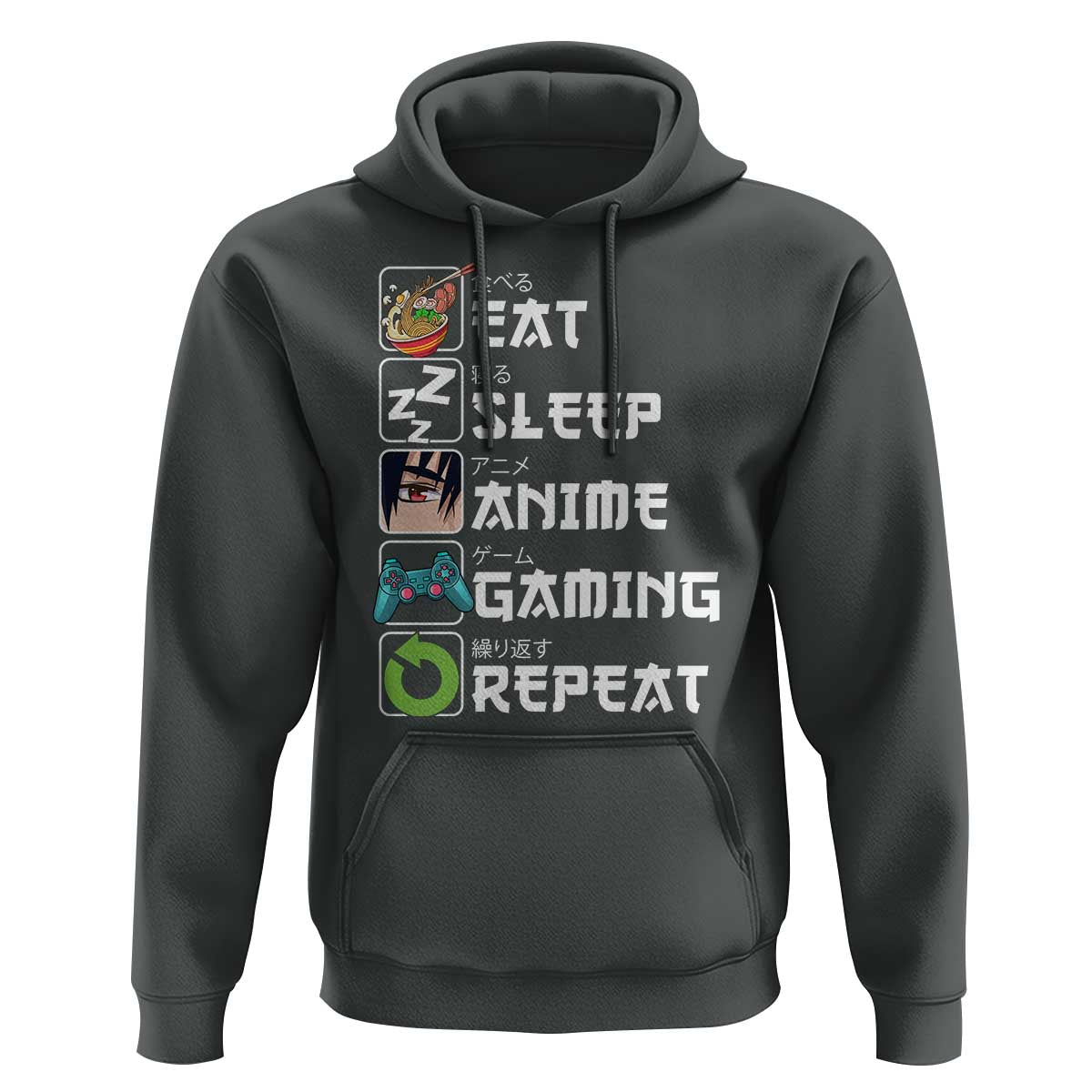 Eat Sleep Anime Gaming Repeat Hoodie Kawaii Otaku Gamer Manga Lover