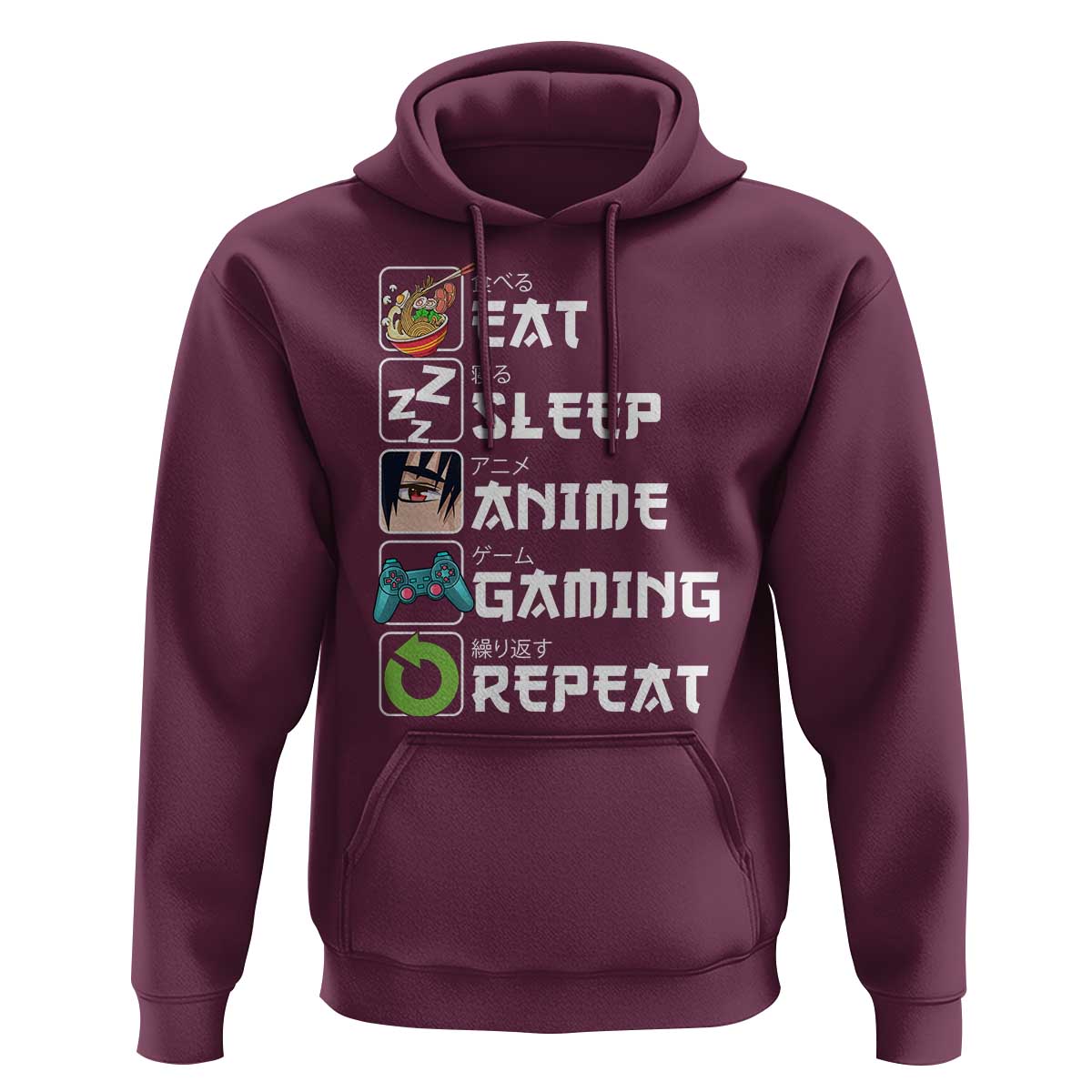 Eat Sleep Anime Gaming Repeat Hoodie Kawaii Otaku Gamer Manga Lover