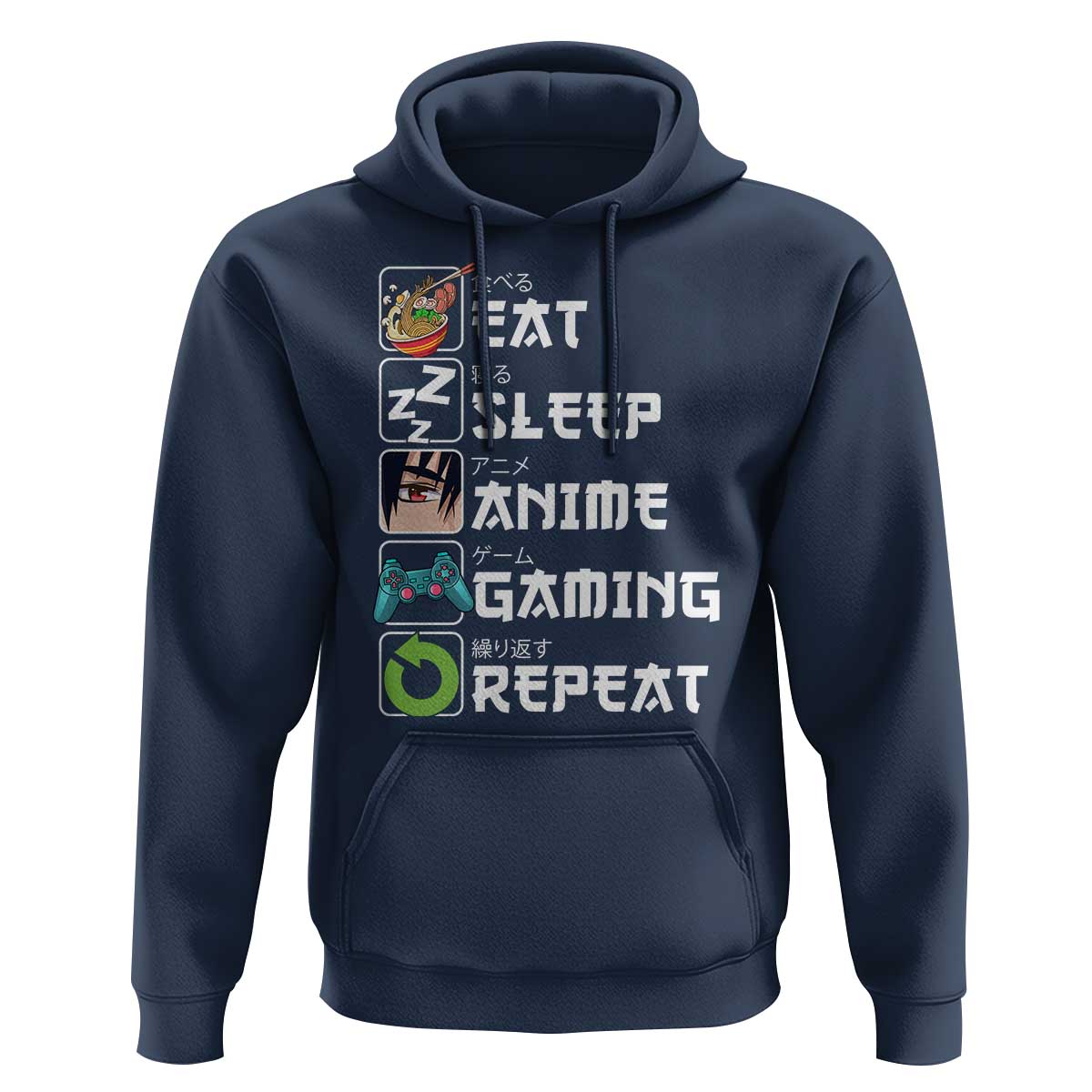 Eat Sleep Anime Gaming Repeat Hoodie Kawaii Otaku Gamer Manga Lover