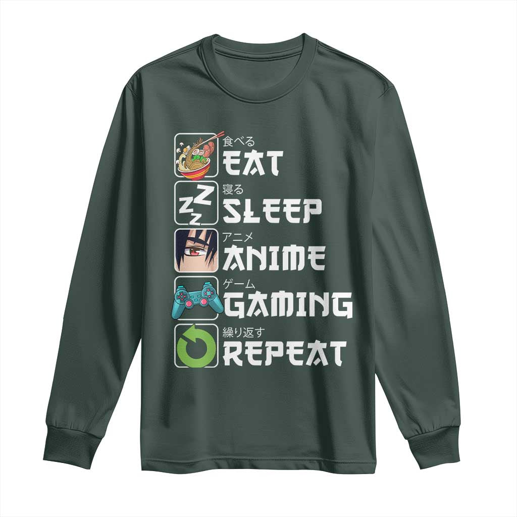Eat Sleep Anime Gaming Repeat Long Sleeve Shirt Kawaii Otaku Gamer Manga Lover