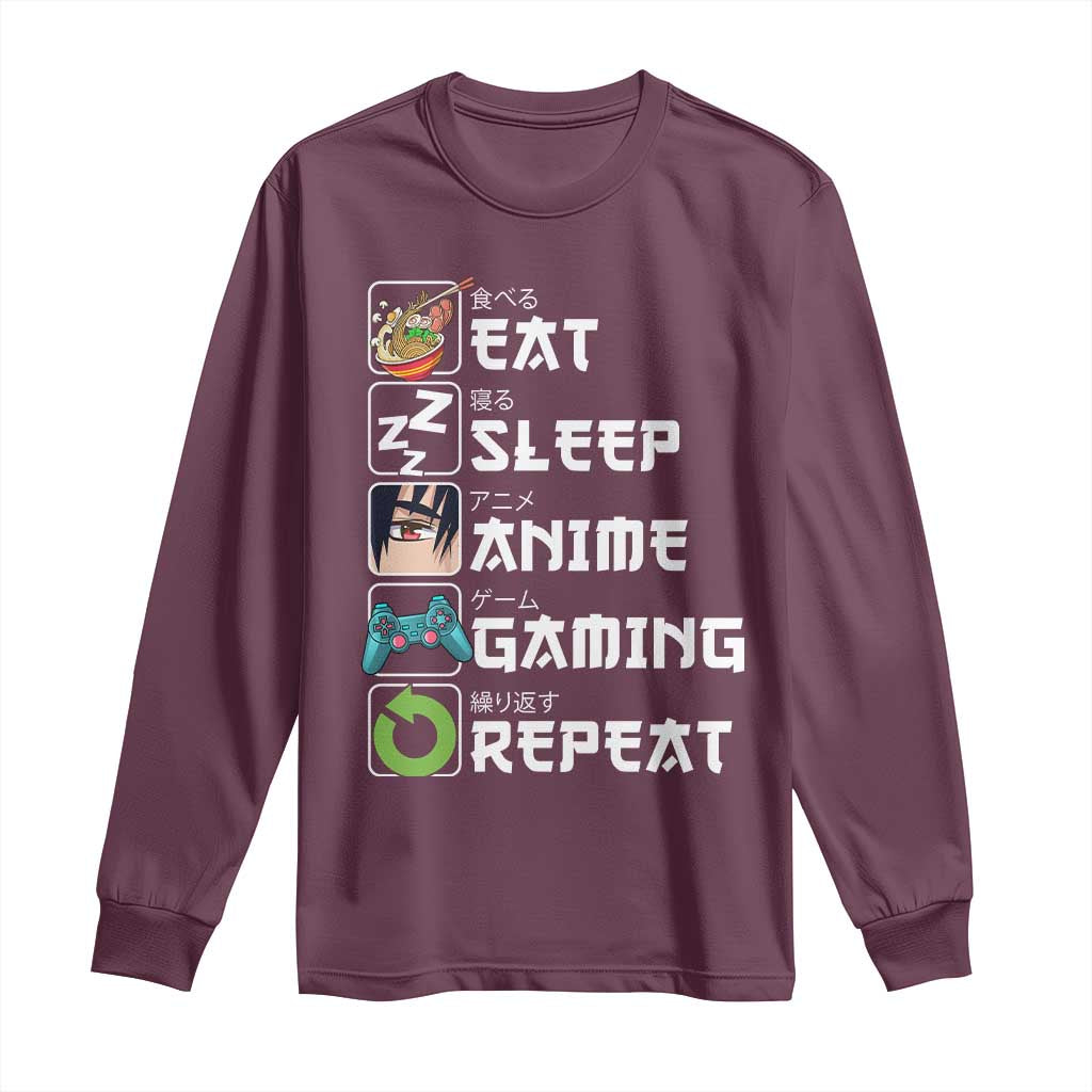 Eat Sleep Anime Gaming Repeat Long Sleeve Shirt Kawaii Otaku Gamer Manga Lover