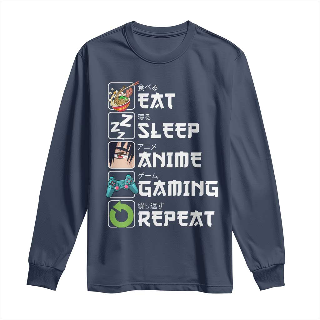 Eat Sleep Anime Gaming Repeat Long Sleeve Shirt Kawaii Otaku Gamer Manga Lover
