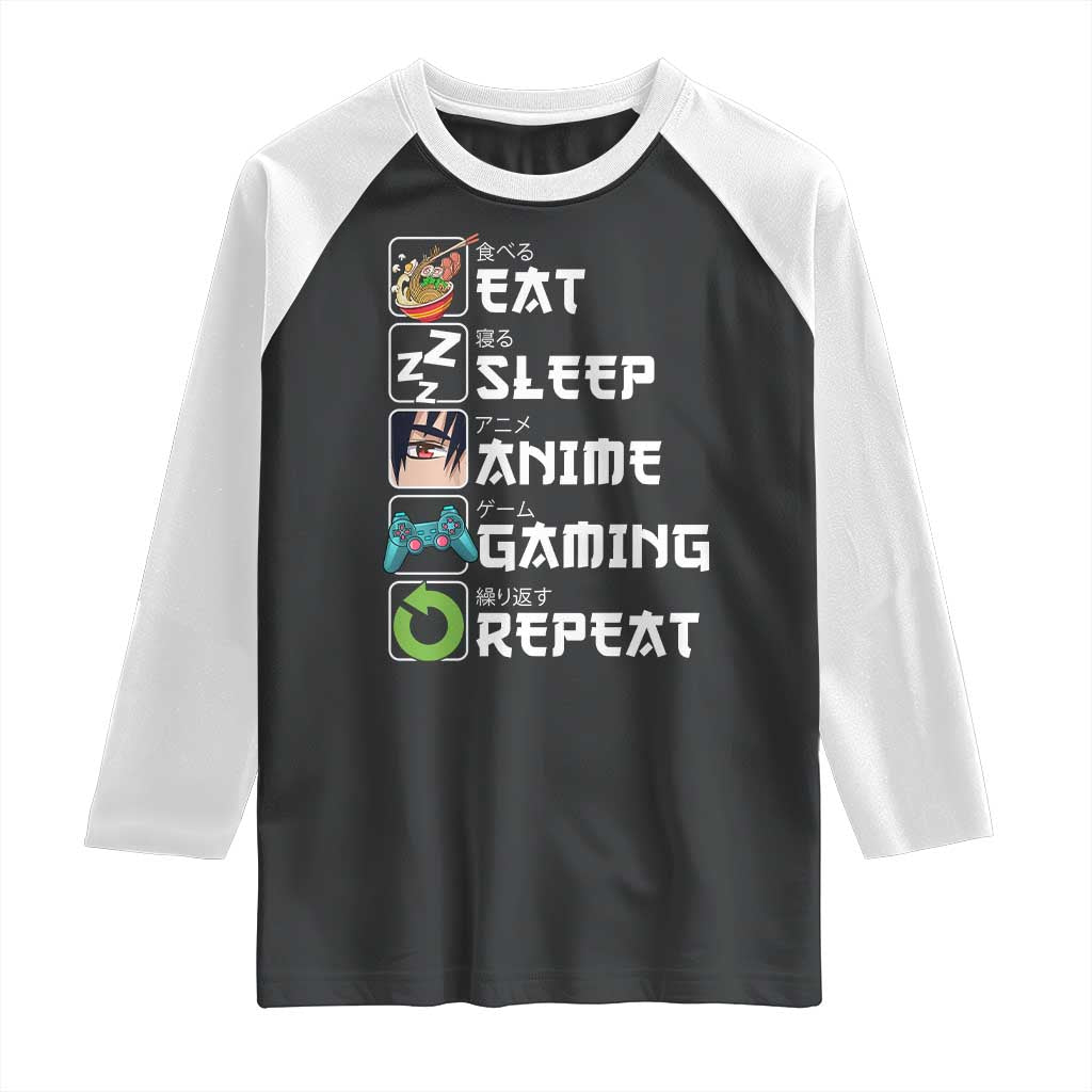 Eat Sleep Anime Gaming Repeat Raglan Shirt Kawaii Otaku Gamer Manga Lover