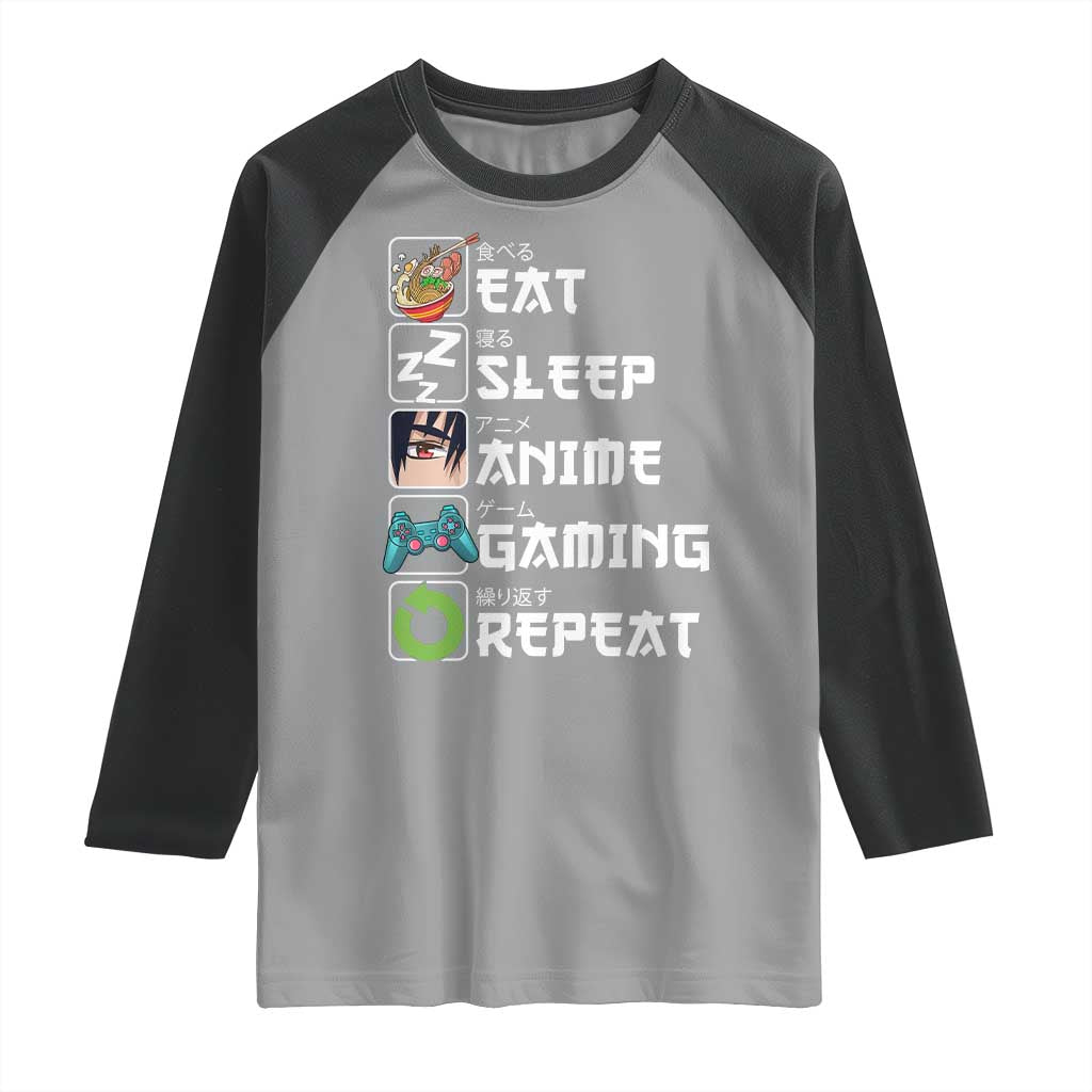 Eat Sleep Anime Gaming Repeat Raglan Shirt Kawaii Otaku Gamer Manga Lover