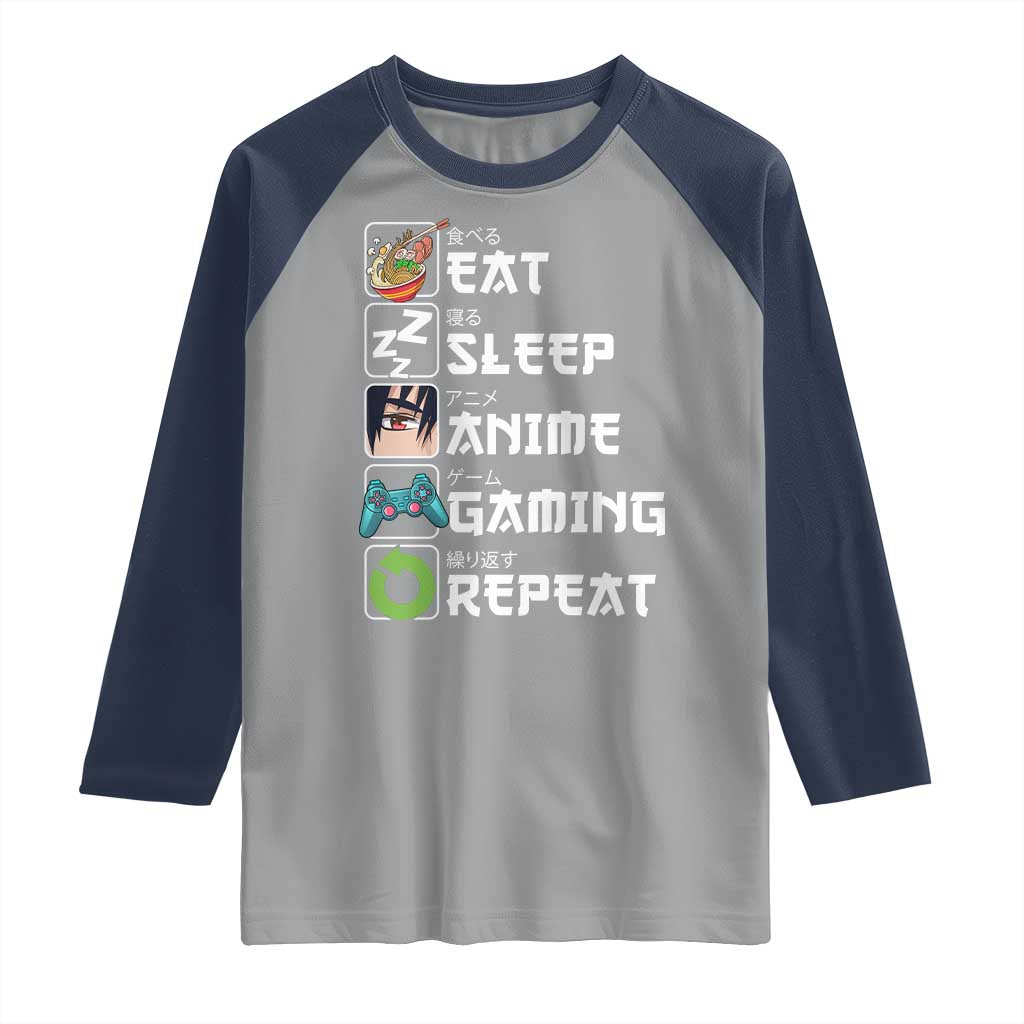 Eat Sleep Anime Gaming Repeat Raglan Shirt Kawaii Otaku Gamer Manga Lover