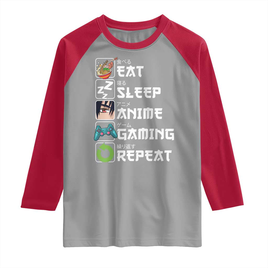 Eat Sleep Anime Gaming Repeat Raglan Shirt Kawaii Otaku Gamer Manga Lover