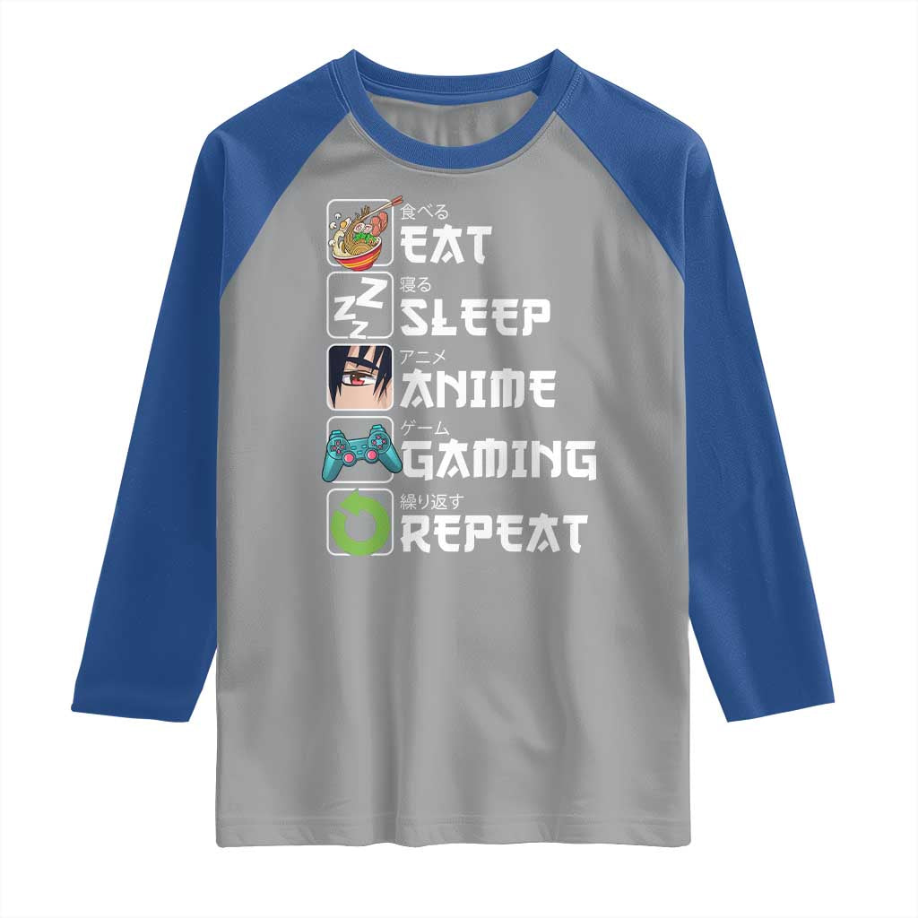 Eat Sleep Anime Gaming Repeat Raglan Shirt Kawaii Otaku Gamer Manga Lover