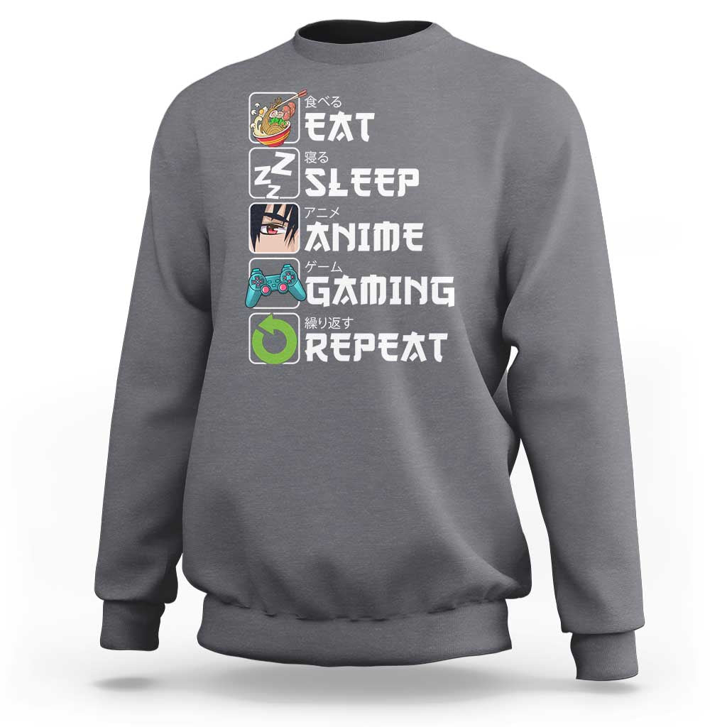 Eat Sleep Anime Gaming Repeat Sweatshirt Kawaii Otaku Gamer Manga Lover - Wonder Print Shop