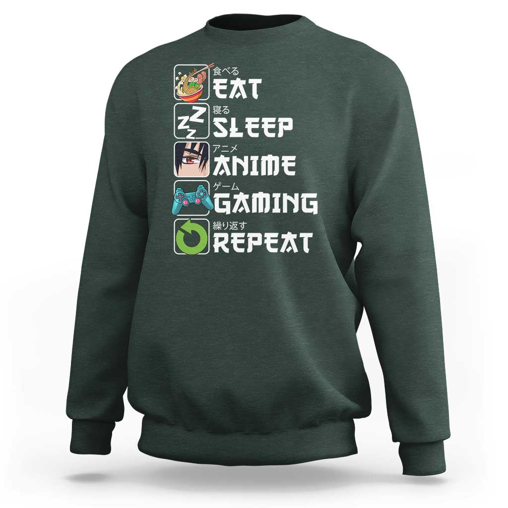 Eat Sleep Anime Gaming Repeat Sweatshirt Kawaii Otaku Gamer Manga Lover - Wonder Print Shop