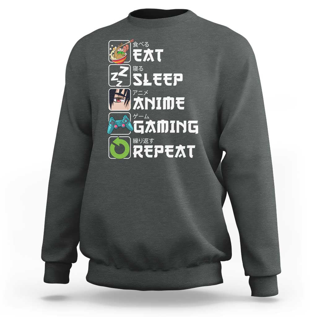 Eat Sleep Anime Gaming Repeat Sweatshirt Kawaii Otaku Gamer Manga Lover - Wonder Print Shop