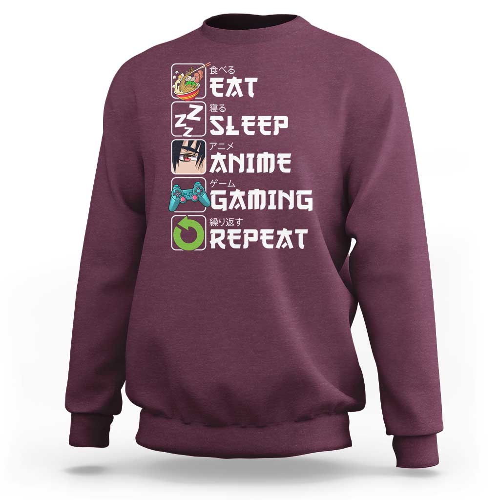 Eat Sleep Anime Gaming Repeat Sweatshirt Kawaii Otaku Gamer Manga Lover - Wonder Print Shop