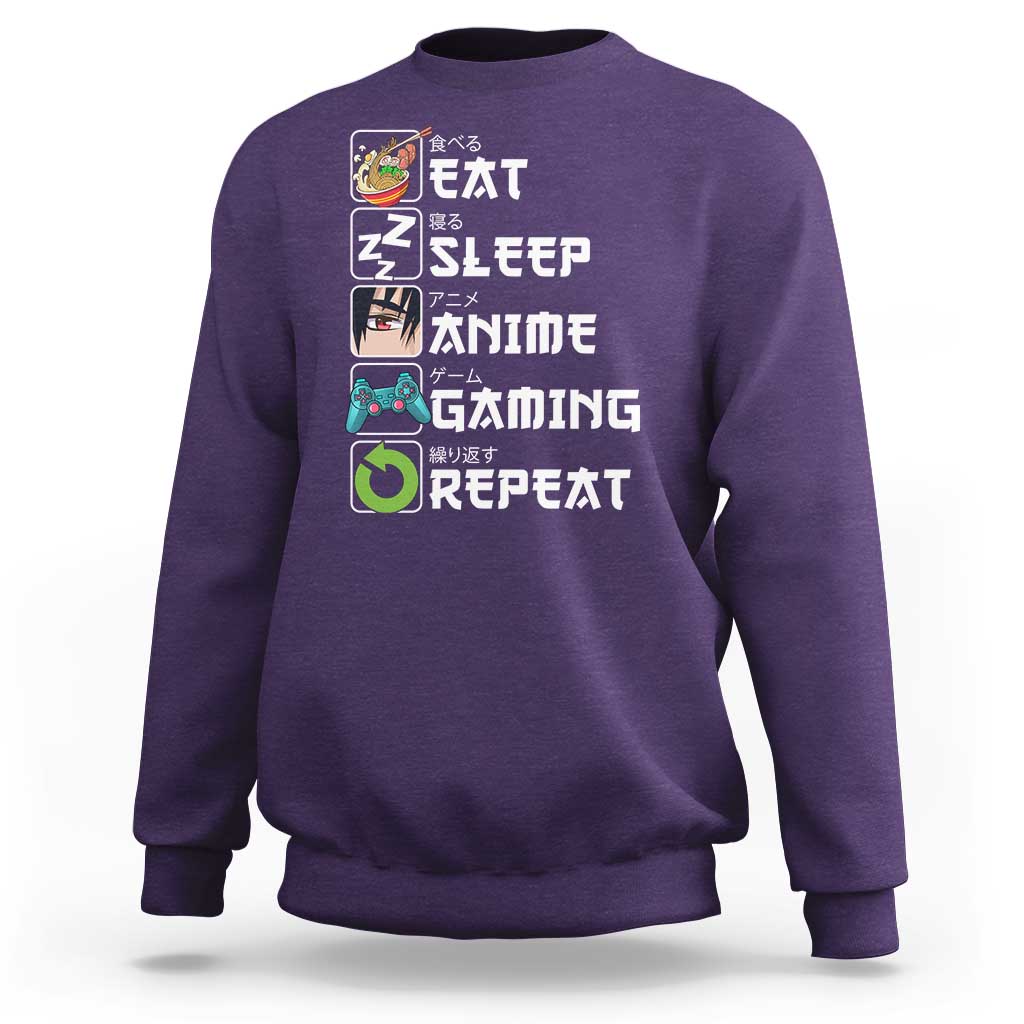 Eat Sleep Anime Gaming Repeat Sweatshirt Kawaii Otaku Gamer Manga Lover - Wonder Print Shop