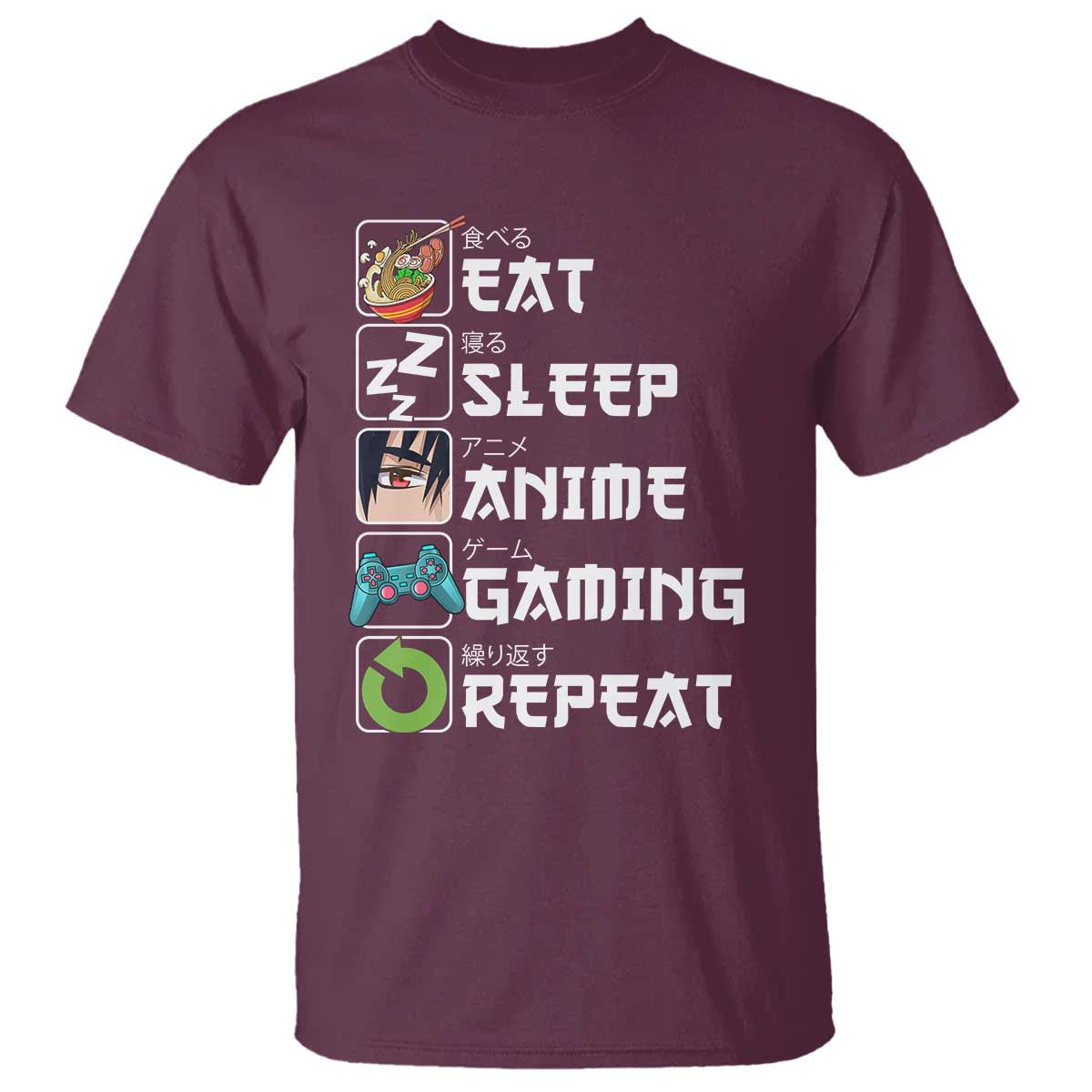 Eat Sleep Anime Gaming Repeat T Shirt Kawaii Otaku Gamer Manga Lover - Wonder Print Shop