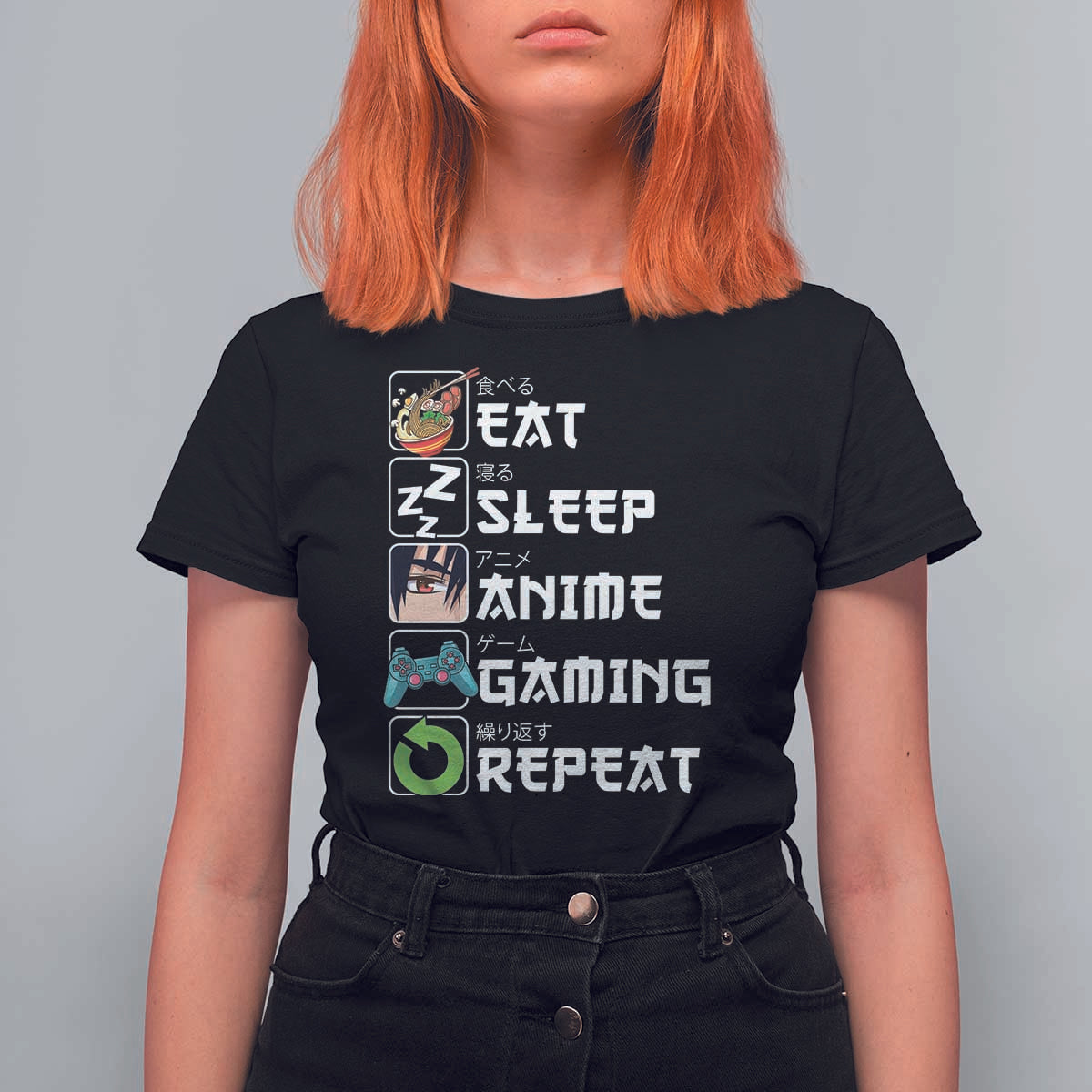 Eat Sleep Anime Gaming Repeat T Shirt For Women Kawaii Otaku Gamer Manga Lover - Wonder Print Shop
