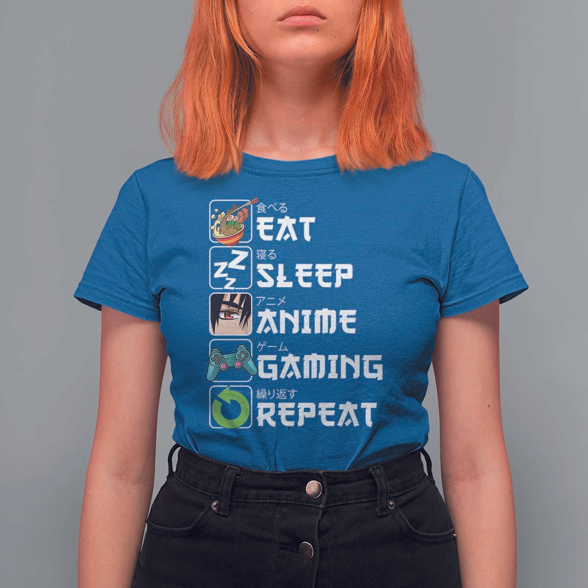 Eat Sleep Anime Gaming Repeat T Shirt For Women Kawaii Otaku Gamer Manga Lover - Wonder Print Shop