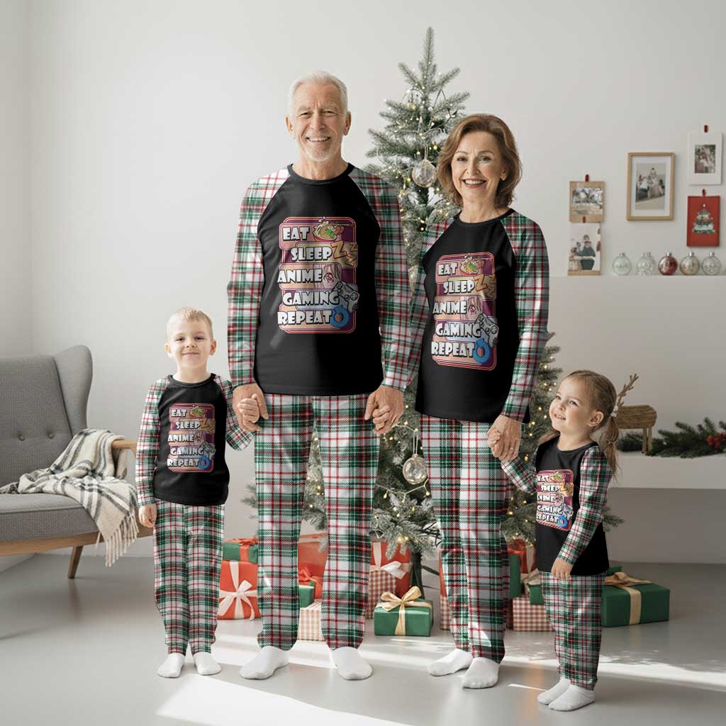 Eat Sleep Anime Gaming Repeat Plaid Pajama Set Kawaii Otaku Manga Ramen Lover - Wonder Print Shop