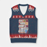 Eat Sleep Anime Gaming Repeat V-Neck Knit Sweater Vest Kawaii Otaku Manga Ramen Lover - Wonder Print Shop